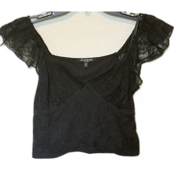 Mixed Threads Y2K Crop Top Black Lace Milkmaid Off The Shoulder Women's S - Picture 1 of 4